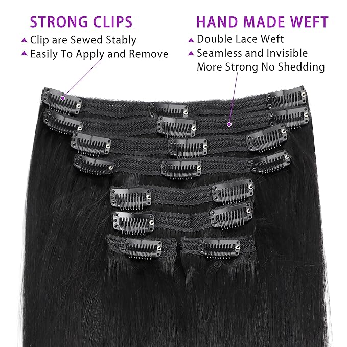 Yaki Straight Clip in Hair Extensions Real Human Hair Clip Ins Brazilian Virgin Hair clip ins Yaki Straight Clip On Hair Extensions 8pcs with 18Clips 120G/pack (22 Inch)