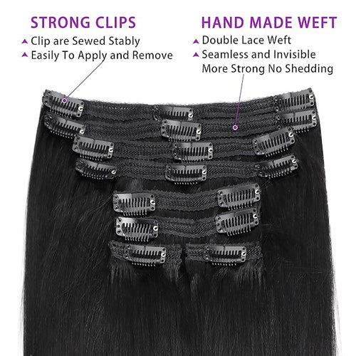 12 Inch Yaki-Straight Clip ins Real Human Hair Affordable Yaki Straight Clip in Human Hair Extensions Brazilian Virgin Hair clip on Hair 18Clips Per Set 120G