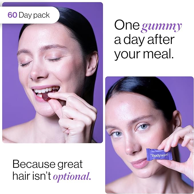 Bodywise Be Biotin Hair Growth Gummies for Women I Sugar Free I Hair Skin and Nails Vitamins I Biotin, Zinc, Folic Acid, Vitamin C, Keratin & Multivitamin I 100% Vegan, Gluten Free I 60 Day Pack