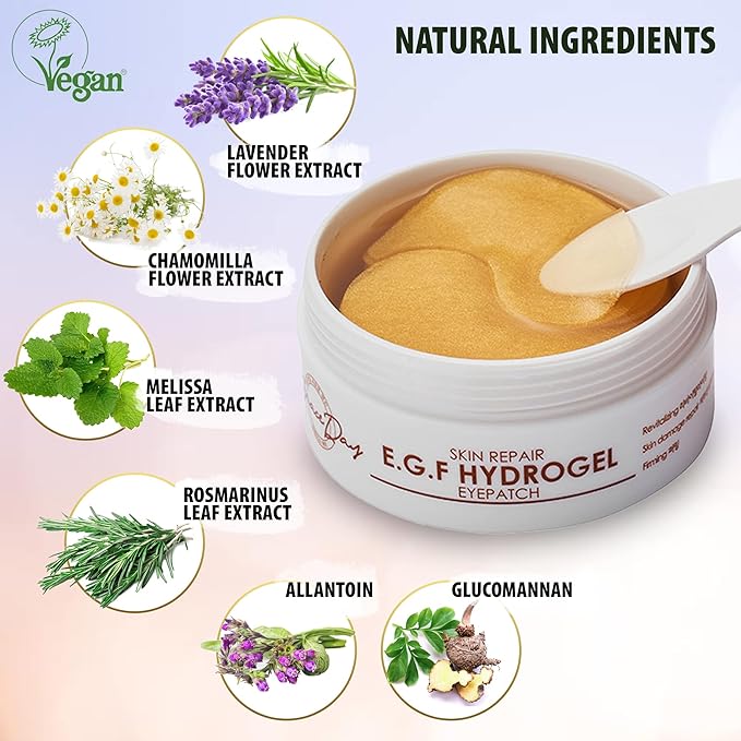 Under Eye Hydrogel E.G.F Eye Patches, 100% VEGAN CERTIFIED, Anti-Wrinkle Eye Patch, Treatment for Puffy Eyes, Eye Bags, Dark Circles Under Eye, Puffiness, Eye Patch with Hyaluronic Acid and
