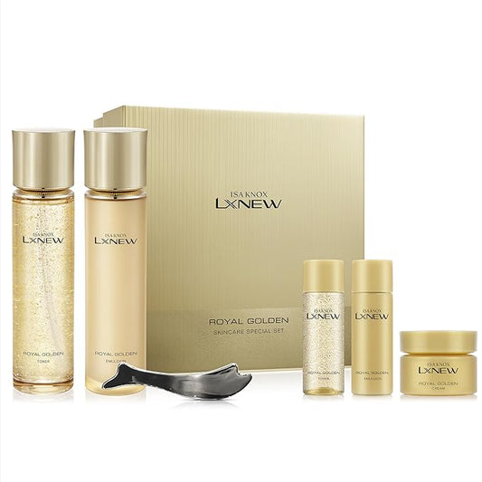 ISA KNOX LXNEW Royal Golden Skincare Gift Set (11.4fl oz) - Luxury Gift Set for Rejuvenation and Youthful Radiance. Korean Skincare by LG Beauty. Royal Peptides & Jelly, Niacinamide,