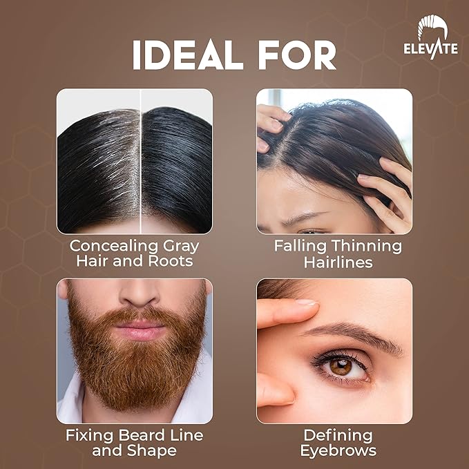 ELEVATE Hair Line Powder Instantly Conceal Hair Loss for Thinning Areas - Shadow Makeup - Root Cover Touch Up with Puff Touch - Instant Gray Coverage for Men and Women (Dark Brown)