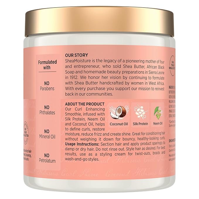 SheaMoisture Curl Enhancing Smoothie Hair Cream Coconut and Hibiscus for Thick, Curly Hair Sulfate Free and Paraben Free Curl Cream 20 oz