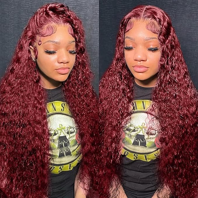 26 Inch 99J Burgundy Deep Wave Lace Front Wigs Human Hair 200% 13x6 Lace Front Wigs Human Hair Glueless HD Lace Frontal Wigs for Women