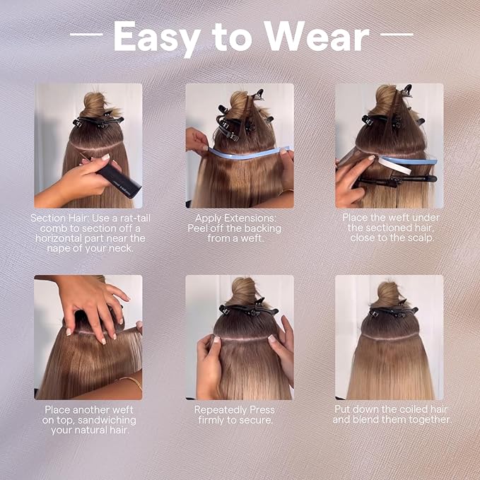 Full Shine Tape in Weft Hair Extensions Human Hair Color 18 Ash Blonde And 613 Blonde Hair Extensions Genius Weft Human Hair Tape in Extensions 22Inch Long Tape Weft Wire Adjustable Size 50G One Piece