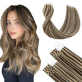 SURNEL Tape in Hair Extensions Human Hair Color 4 Medium Brown Highlighted 27 Caramel Blonde 20 Inch Remy Tape in Hair Extensions 20 pcs 50g(#4P27-20)