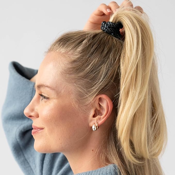 Black and Silver Hair Ties for Thick Hair, Grab & Go Pony Tube, 15 Pack, Black Metallic Pack, Thick No-Crease Bands with Strong Hold, Damage-Free Design | L. Erickson