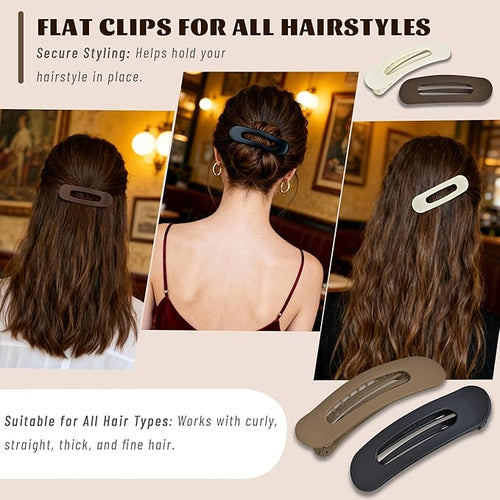4 Pcs Flat Hair Clips for Women - Large Matte Flat Claw Clips for Thin Hair, Stylish Hair Accessories for Daily Styling（4 Colorful)