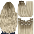 YoungSee 135G Blonde Clip in Hair Extensions Ombre Ash Blonde Mix Platinum Blond Human Hair Clip in Extensions Balayage Clip on Hair Extensions for Women 16Inch 7Pcs