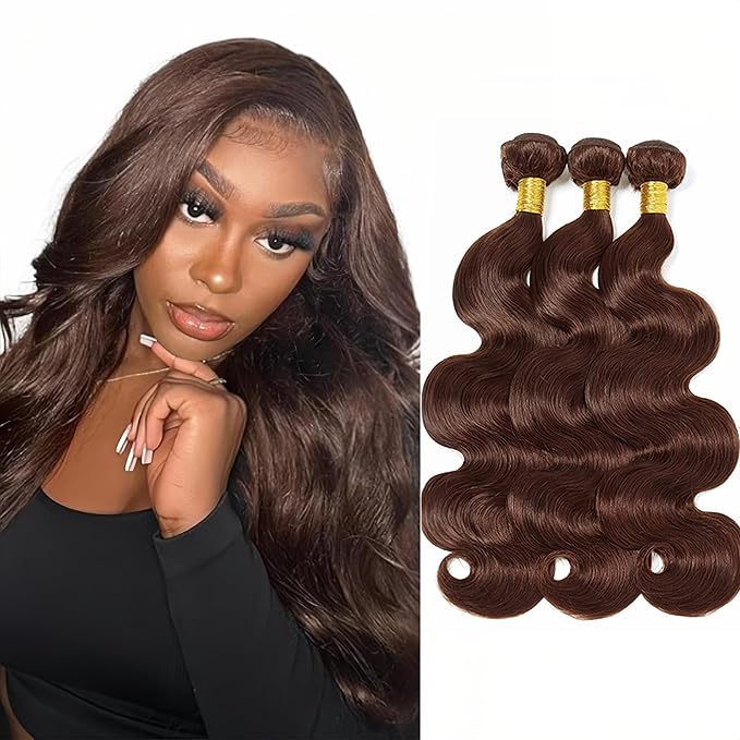 Brown Body Wave Bundles Human Hair Chocolate Brown Bundle Niegmeag Brazilian Virgin Soft and Silky Remy Hair 3 Bundles 18 20 22 Inch Double Weft Color 4 Body Wave Bundle 150g