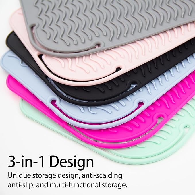 Heysam Flat Iron Silicone Mat for Hair Tools-Curling Iron and Hair Straighteners, Heat Resistant Mat for Travel Vanity Salon, Portable Vanity Pad/Organizer, Size (9“ x 6.5”) – Gray