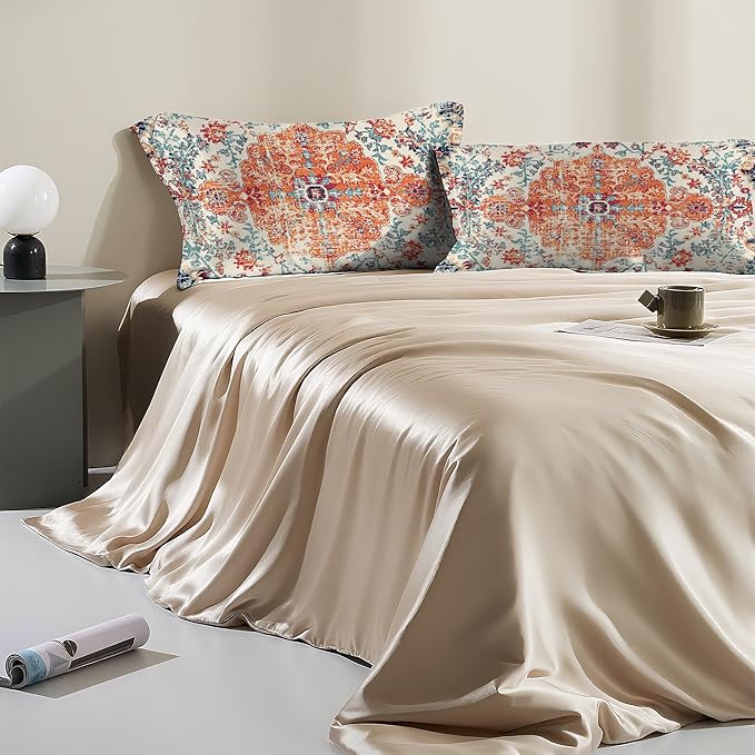 Satin Pillowcase 1 Pack-Boho Vintage Silky Pillow Cover for Hair and Skin,Standard Size 20x26 Inch Soft Cooling Printed Pillow Cases with Hidden Zipper,Gifts for Women Men