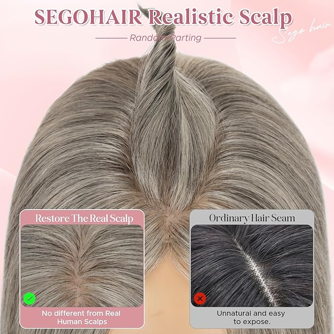 Real Human Hair Toppers for Women 3.54"*4.72" Silky Base 150% Density With Bangs Adjustable Parting Clip-In Topper Hairpieces for Women with Thinning Hair 16 Inches White Mixed Natural Black
