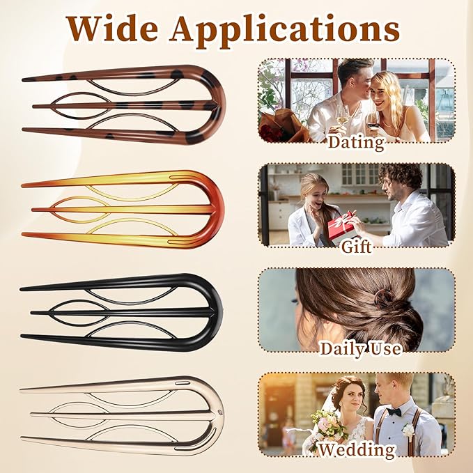 4 Pcs Hairpins Hair for Women Fine Thin Hairs, Large Styling Pins for Thin Thick Hairs, Prestige French Twist Hair Pin, Plastic French Twist Pin with 3 Inner Teeth Design for Women