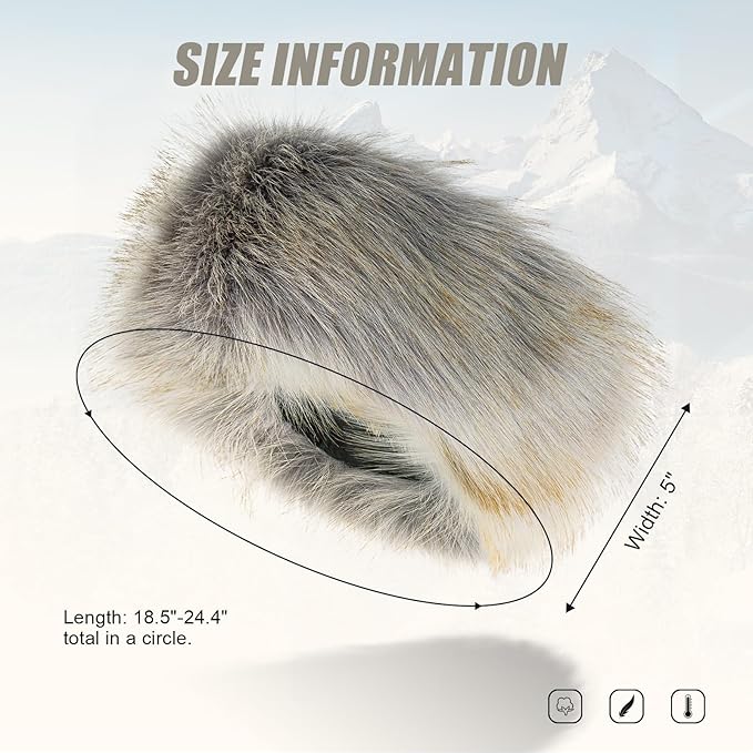 Faux Fur Headband for Women Elastic Fuzzy Thick Earmuffs Winter Headwrap Ear Muffs Furry Ear Warmers Cold Weather (Silver)