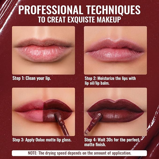 Oulac Matte Liquid Dark Red Lipstick for Women, Long Lasting Lipstick, Waterproof Lip Stain, No Transfer, Creamy High Pigmented Formula with Vitamin E, Vegan & Cruelty-Free M18