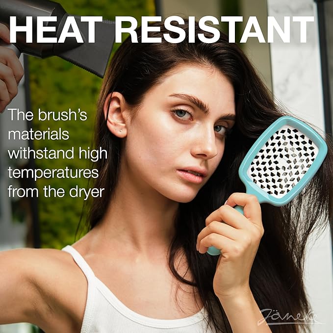 Janeke Original Patented Superbrush Detangler Brush Anti-static Hairbrush Easy For Wet or Dry Use Flexible with Nylon Bristle Great for All Hair Types - Long Thick Curly (Tiffany)