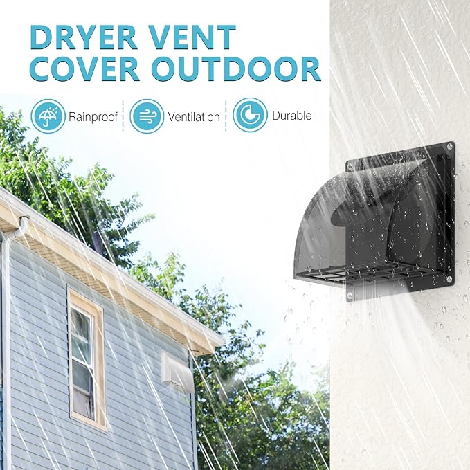 8 Inch Wall Vent Cover, HG Power Metal Exhaust Vent Cap Outside with Removable Screen & Cushioned Non-Return Flap for Home Wall, Kitchen(Blcak)