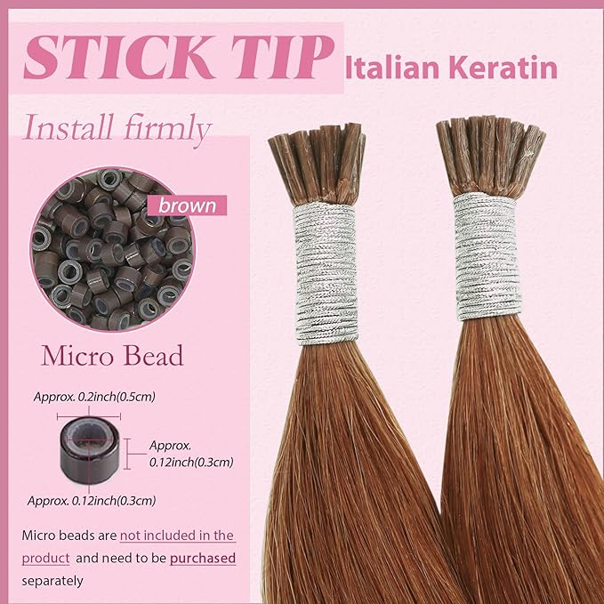YoungSee Itip Hair Extension Real Human Hair Copper I tip Hair Extensions Human Hair Copper 20In I Tip Extensions Pumpkin Orange Color ITip Remy Hair-Extensions for Girl Party Highlight