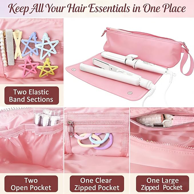 Hair Tools Travel Bag with Heat Resistant Mat, 2-in-1 Hot Hair Tools Organizer for Curling Flat Irons Straighteners Hair Dryer, Styling Tools Storage Bag Portable Travel Case for Women & Stylists