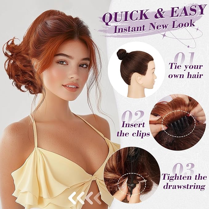 BARSDAR Copper Red Ponytail Extension - 10 Inch Short Wavy Drawstring Ponytail Hair Extensions for Women - Synthetic Comb Clip in Ponytail Hairpieces Fake Pony Tails - Copper Red