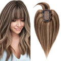 SEGO Hair Toppers for Women Real Human Hair with Thinning Hair, Toppers Hair Pieces Clip in Toppers Straight Hair Pieces with Front Bangs -14 Inch #4/27 Medium Brown Mix Dark Blonde