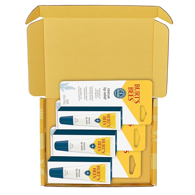 Burt's Bees Rescue Lip Relief Lip Balm, With Shea Butter and Echinacea, Tint-Free, Natural Origin Lip Care, 3 Tubes, 0.35 oz.