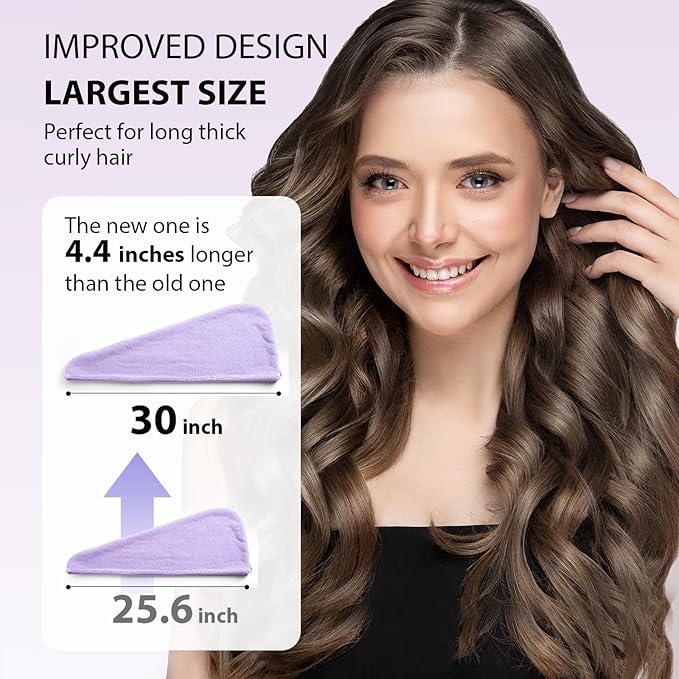 YFONG Larger Microfiber Hair Towel Wrap for Women, Purple, 30" X 10.2"