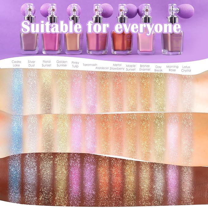 Yosca Highlighter Powder Spray, 20ML Cosmetic Grade Shimmer Powder Diamond Glitter Spray Sparkle Highlighter Makeup Festival Concert Accessorise for Rave Clothes Hair Face Nail Art - Silver Dust