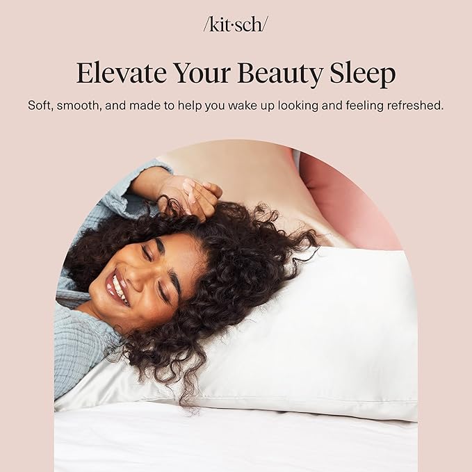 Kitsch Satin Pillowcase, Softer Than Silk Pillow Cases King, Cooling Pillow Covers, Satin Pillowcase with Zipper for Hair, Skin & Quality Sleep, Wrinkle-Free & Smooth, King Size 19"x36", Ivory