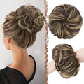 FESHFEN Messy Bun Hair Piece - Large Elastic Wavy Curly Hair Bun Scrunchies Ponytail Extensions Synthetic Chignon Hairpieces for Women, Dark Brown & Champagne Blonde 1.94oz