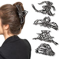 Obeoby 4 Pcs Metal Hair Clips for Women, Large Hair Claw Clips for Thick Long Hair Styling with Spider Webs Skeleton Decor, Goth Accessories Hair Accessories Birthday Valentines Day Gifts (Black)