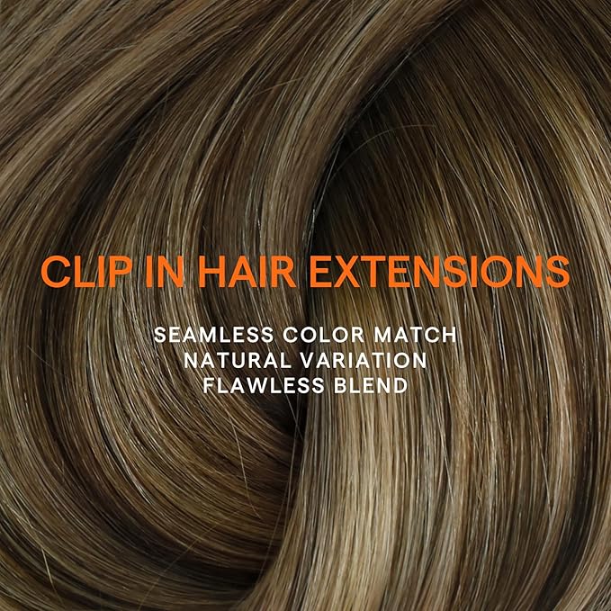 Full Shine Clip in Extensions Brown Ombre Medium Brown Mix Honey Blonde Clip in Remy Hair Extensions for Party for Long Human Hair 24 Inch 7 Pcs 120 G