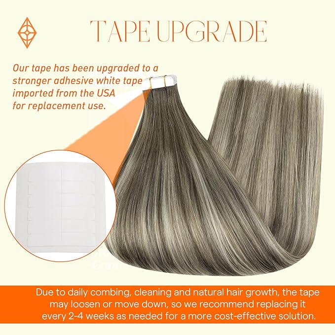Full Shine Real Hair Extensions Tape in 14 Inch Balayage Brown Ombre Ice Blonde 7/1000/7 Invisible Tape in Hair Extensions Double Sided Tape Soft Natural Hair Extensions 20 Pcs 50G