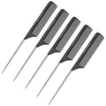 Professional 8.8 Inch Tail Comb (5 Pack) - Black Carbon Fiber and Stainless Steel Pintail - Anti Static and Heat Resistant Teasing Comb - Lightweight for All Hair Types