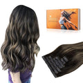 DOORES Human Hair Clip in Extensions - Natural Black to Light Blonde, 7pcs, 16 Inch, 130g - Seamless Remy Hair Straight Invisi Edge Thin Weft