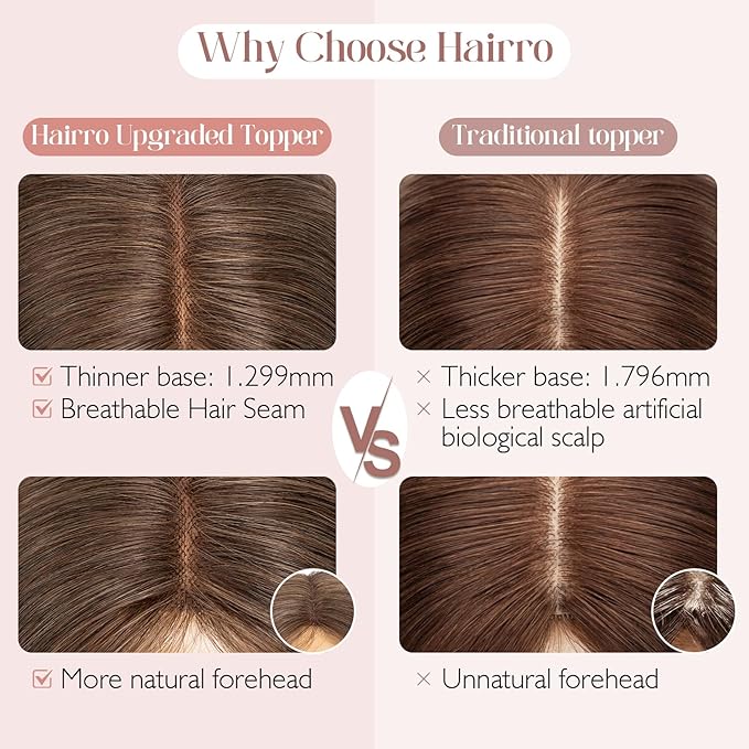Hairro 100% Human Hair Topper No Bangs, Real Clip in Hair Hairpieces for Women, 3.94x4.72" Silk Base for Thinning Receding High Hairline, 10 Inch Natural Black Middle Part