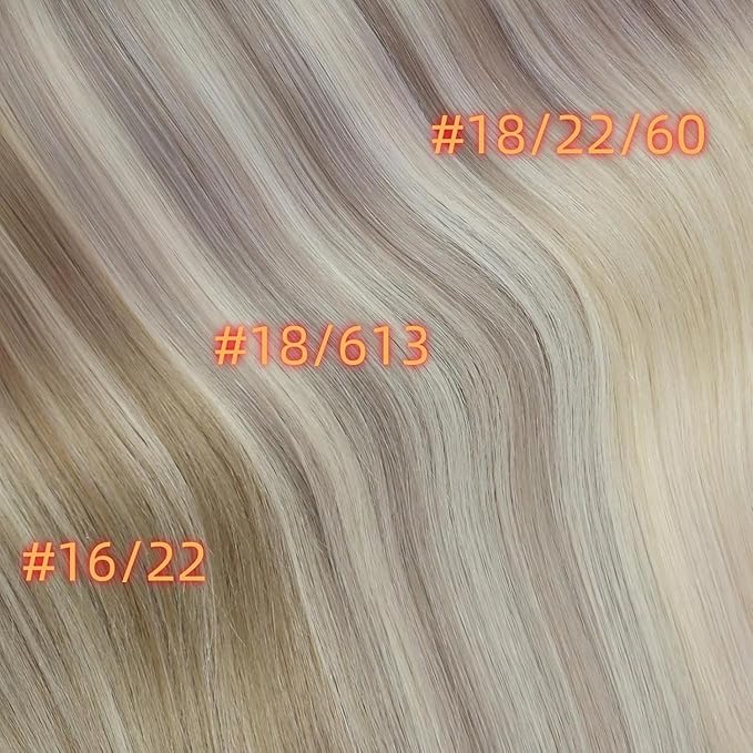Full Shine Blonde Clip in Hair Extensions Highlights Human Hair Clip ins Ash Blonde Mix Bleach Blonde PU Clip in Hair Extensions Remy Hair 12 Inch 8 PCS 80 G