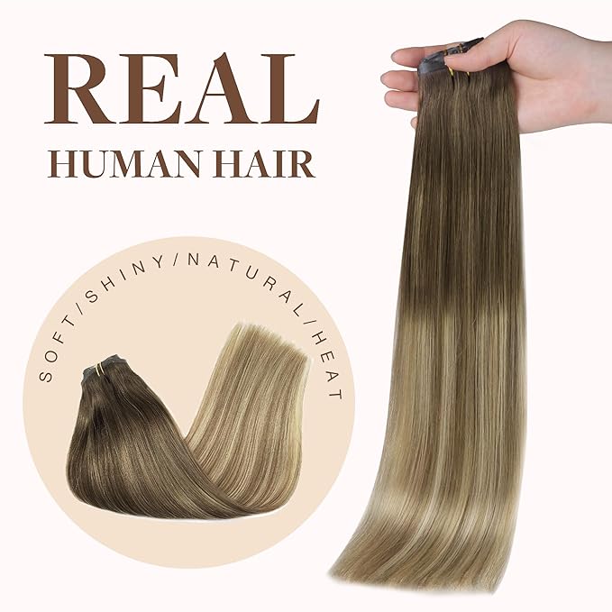 GOO GOO Clip in Hair Extensions Real Human Hair, Remy Human Hair Extensions Clip ins for Women, Natural Human Hair, 22inch 160g 7Pcs, #3/8/613 Balayage Walnut Brown to Ash Brown and Bleach Blonde