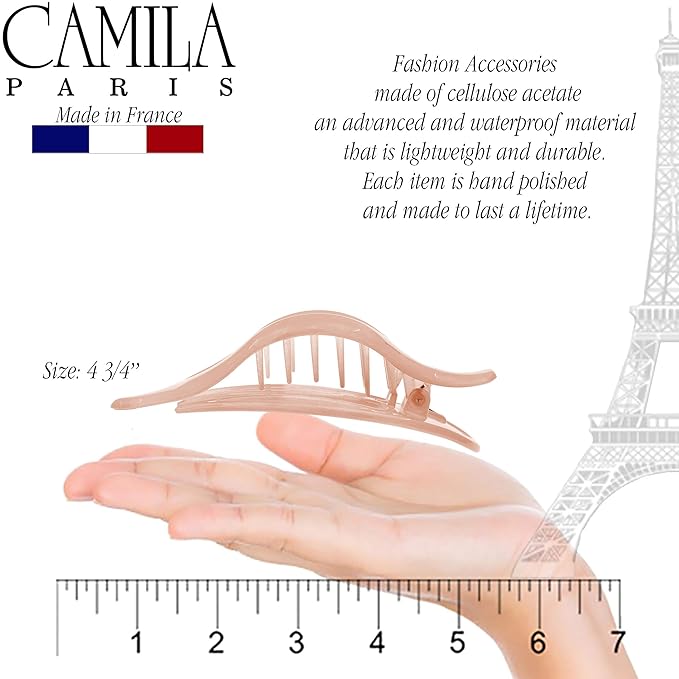 Camila Paris CP2399 French Hair Clips, Large Side Slide Hair Clips for Long Curly Wavy Hair, Strong Hold No Slip Grip, Girls Hair Claw Clips for Women, Styling Girls Hair Accessories, Made In France