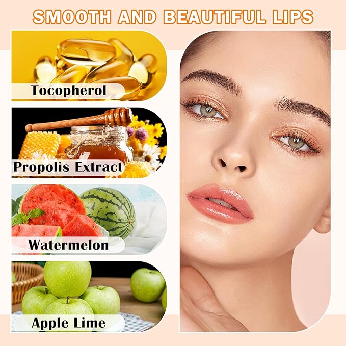 3PCS Bee Lip Balm Honey Pot Honey Watermelon Green Apple Lip Balm Lip Sleeping Mask Moisturizing Hydrating Bee Lip Balm Lip Care Products for All Skin Types (Honey Watermelon Green Apple)