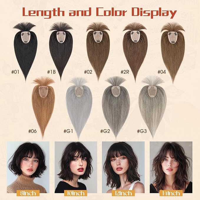 Rich Choices Human Hair Toppers for Women-100% Real Remy Hair Topper with 3D 360°Bang-Upgraded 150% Density 9 * 12CM Lace Base-Clip in Hairs topper for Thinning Hairs-12Inch #2 Dark Brown