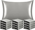 NTBAY 12 Pack Satin Standard Pillowcases for Hair and Skin, Luxurious and Silky Pillow Cases with Envelope Closure, 20x26 Inches, Grey