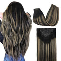 GOO GOO Clip in Hair Extensions Real Human Hair, Remy Human Hair Extensions Clip ins for Women, Natural Human Hair, 22 Inch 160g 7Pcs, 1B/16/1B Balayage Natural Black to Light Blonde