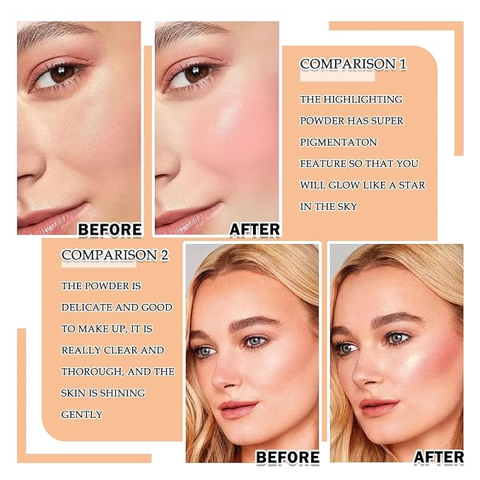 Body Glitter Face Highlighter Palette,Shimmering Shiny Contour Makeup Palette for Women,Lightweight Smoothing Long Lasting Face High Gloss Highlighter Powder Makeup Kit with Brush 01#