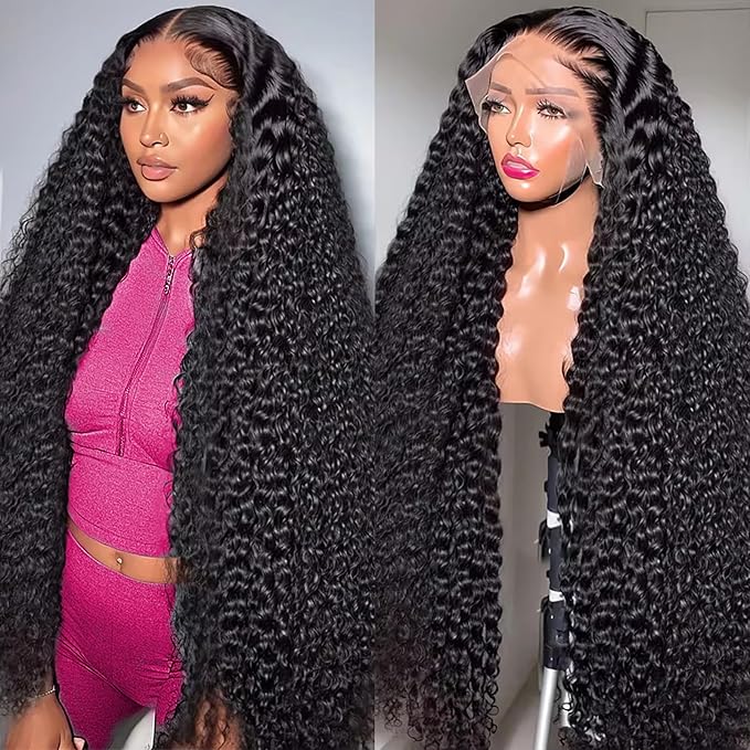 13x6 Lace Front Wigs Human Hair 200 Density Deep Wave HD Lace Front Wigs Human Hair Curly Glueless Wigs Human Hair Pre Plucked 13x6 HD Frontal Lace Front Wigs for Women (24 Inch)