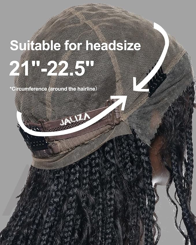 Human Hair Boho Curls Hand-Tied HD Full Lace Wig - 24" Salon-Level Small Box Synthetic Braids (100 Braids, High Density) Pre-Cut Swiss HD Lace, Pre-Plucked, Knotless - 1B/30 Ombre Brown