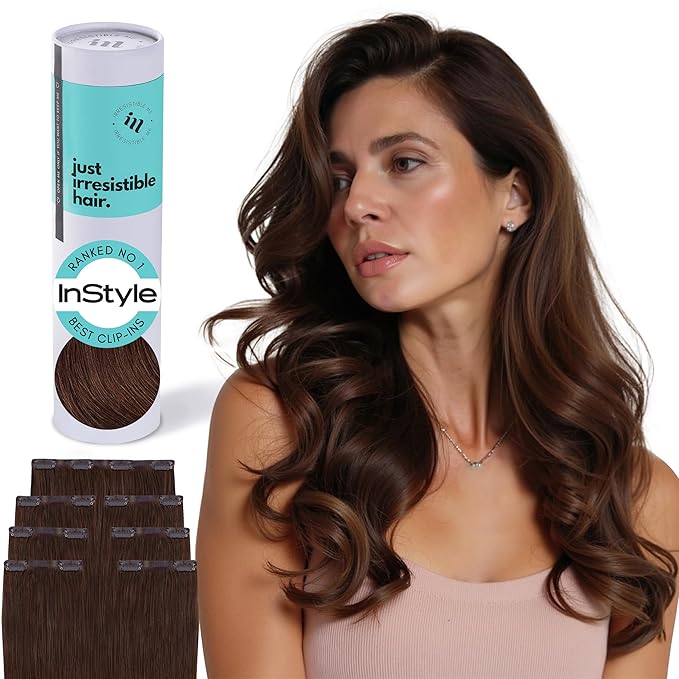 Irresistible Me Real Human Hair Extensions Clip Ins – 100% Human Hair Clip In Extensions for Length & Volume – Invisible Extension – Heat Resistant & Dyeable – Medium Brown, 14 Inches