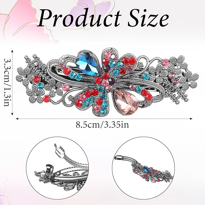Vintage Hair Clips 4 Pcs Flower Crystal Rhinestones Barrette Set Sparkling Rhinestone Hair Barrettes For Women, Retro Flower Pearl Crystal Hair Clip, Butterfly Rhinestone Spring Hair Barrette Clip