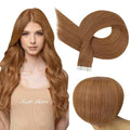 Full Shine Tape in Hair Extensions Human Hair Color 330 Copper Brown Adhesive Tape in Extensions 20Inch Long Remy Seamless Skin Weft for Women 40Pcs 100Gram Natural Straight